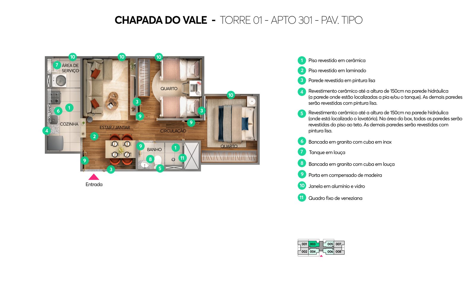 Planta baixa Chapada do Vale, apartamento tipo, sem varanda nem área privativa